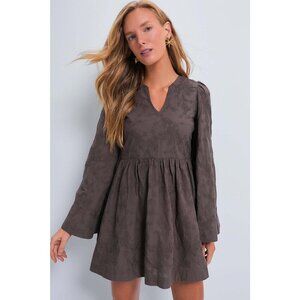 NWT Hyacinth House Brown Textured Becca Bell-Sleeved Mini Dress